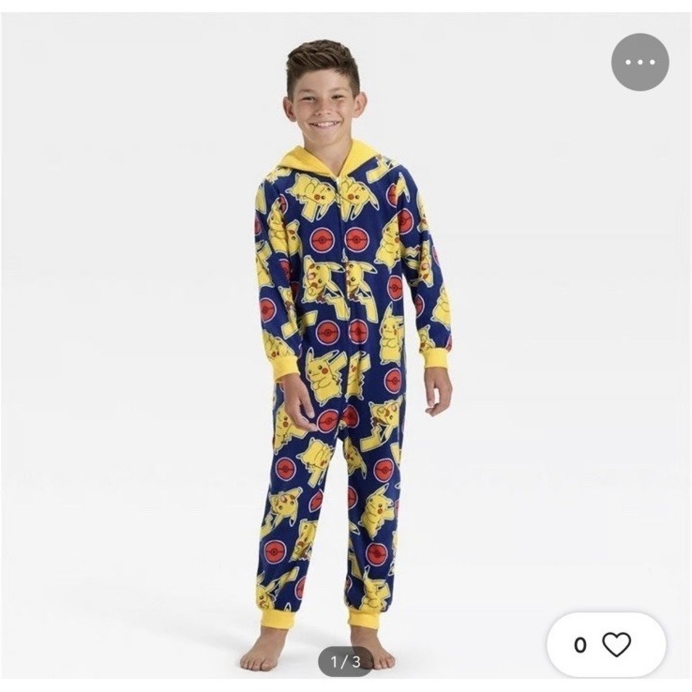 Pokémon Pikachu Hooded Fleece Union Suit One Pc Pajamas - Boys SMALL - NEW
